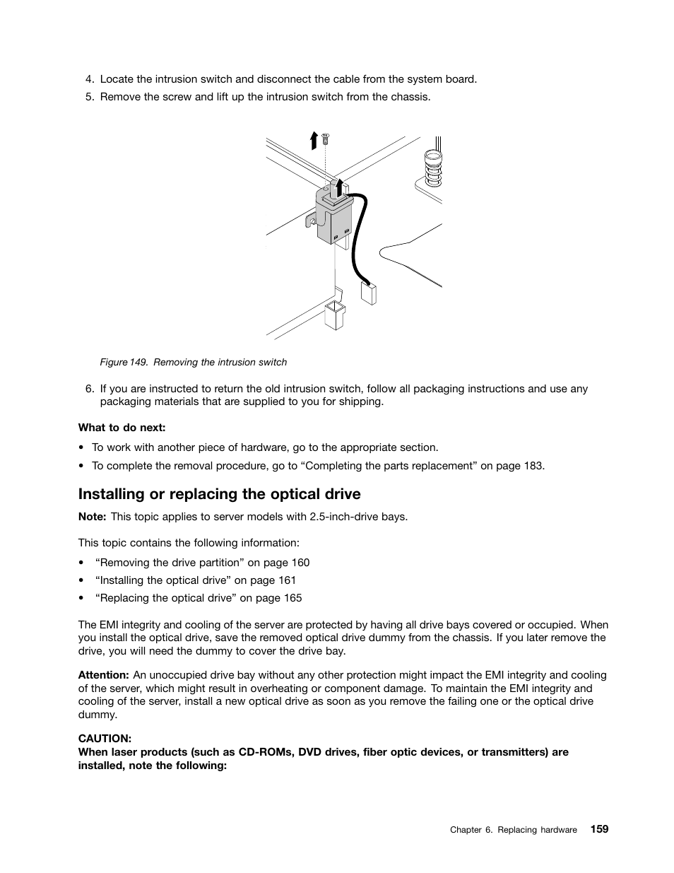 Installing or replacing the optical drive | Lenovo ThinkServer RD650 User Manual | Page 173 / 226