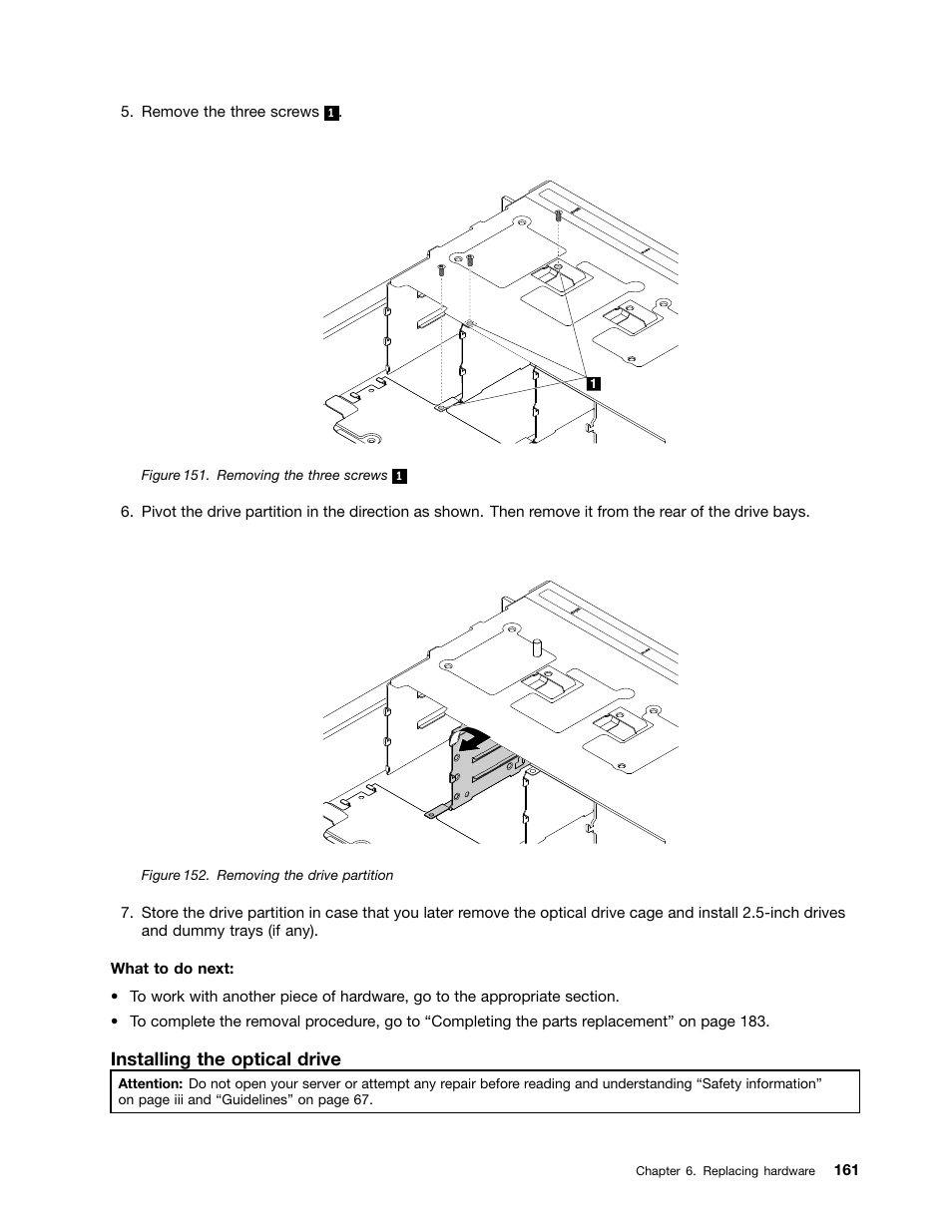 Installing the optical drive | Lenovo ThinkServer RD650 User Manual | Page 175 / 226