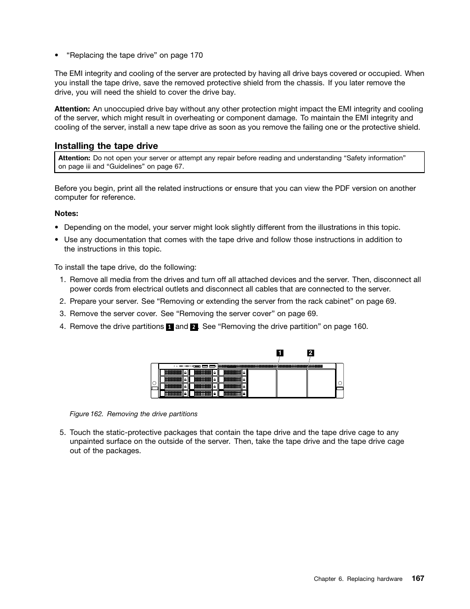 Installing the tape drive | Lenovo ThinkServer RD650 User Manual | Page 181 / 226
