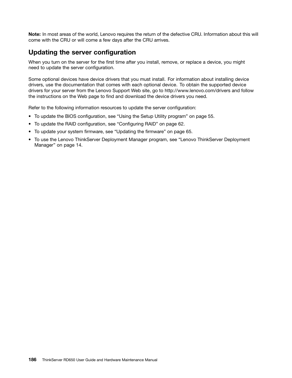Updating the server configuration | Lenovo ThinkServer RD650 User Manual | Page 200 / 226