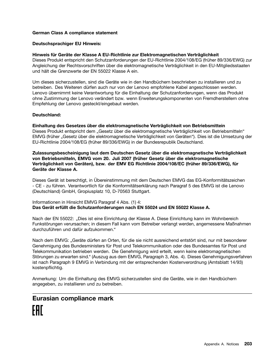 Eurasian compliance mark | Lenovo ThinkServer RD650 User Manual | Page 217 / 226