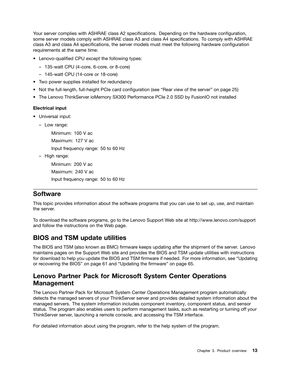 Software, Bios and tsm update utilities | Lenovo ThinkServer RD650 User Manual | Page 27 / 226