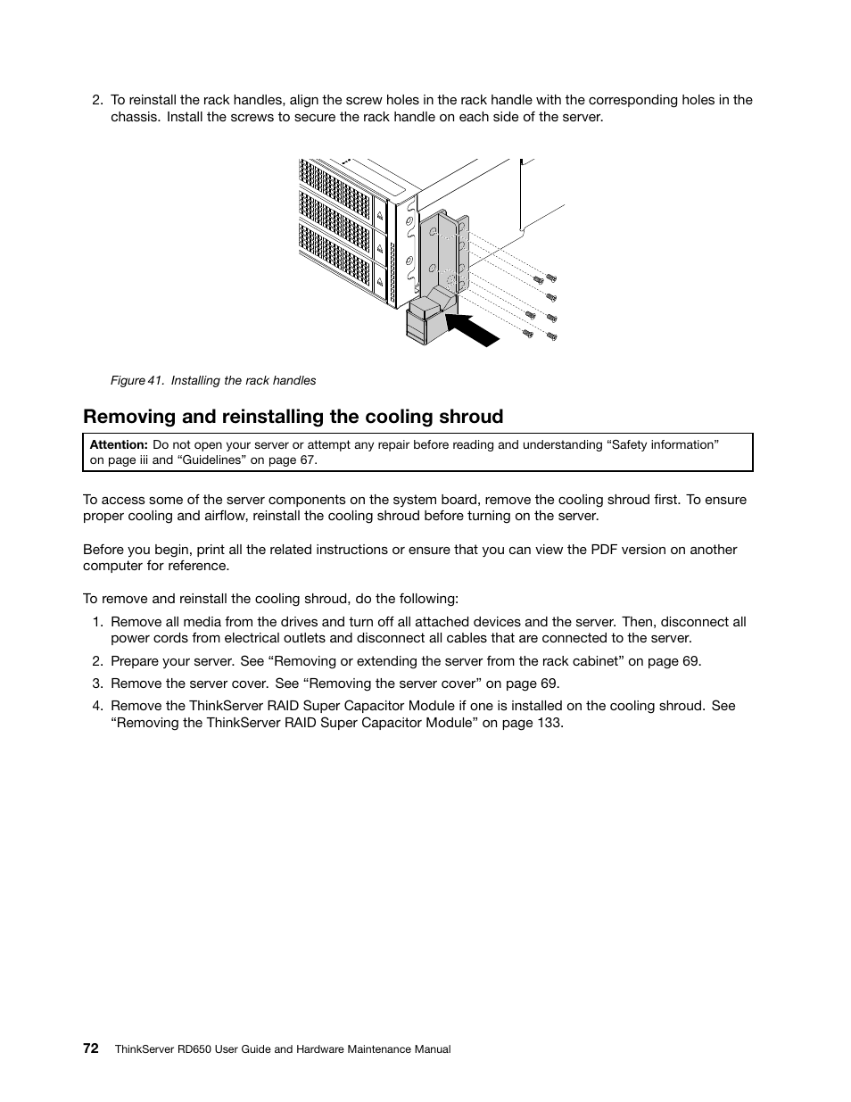 Removing and reinstalling the cooling shroud | Lenovo ThinkServer RD650 User Manual | Page 86 / 226