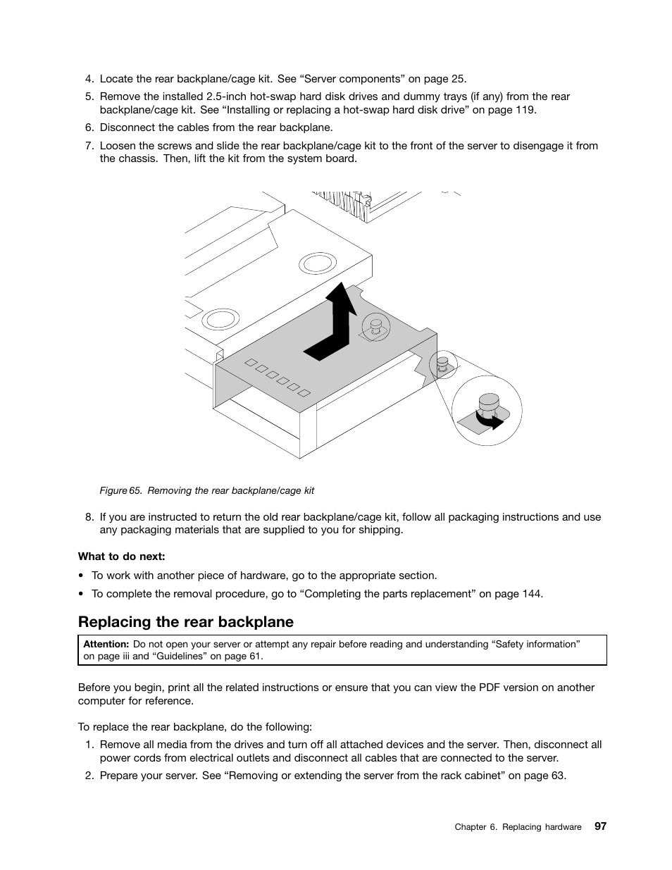 Replacing the rear backplane | Lenovo ThinkServer RD550 User Manual | Page 111 / 184