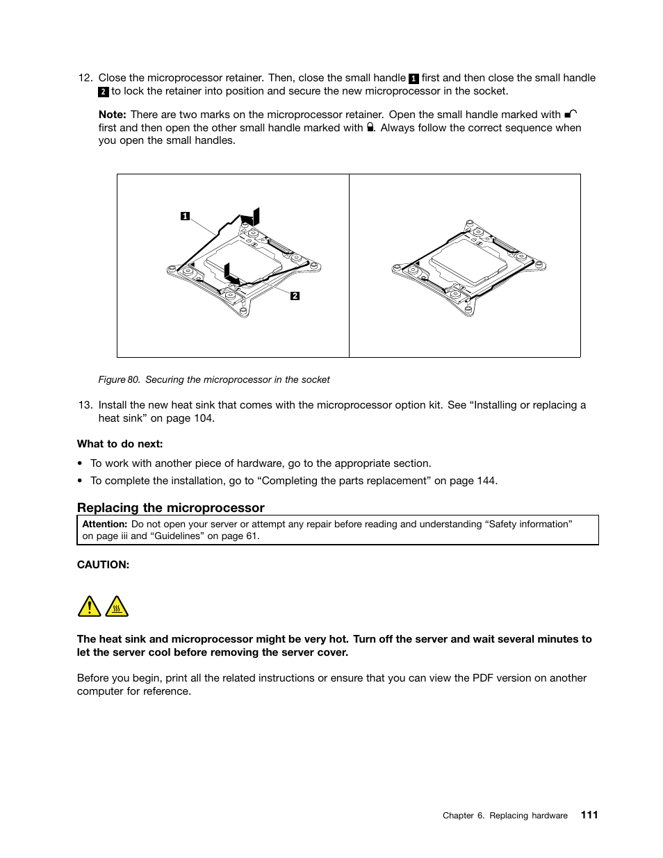 Replacing the microprocessor | Lenovo ThinkServer RD550 User Manual | Page 125 / 184