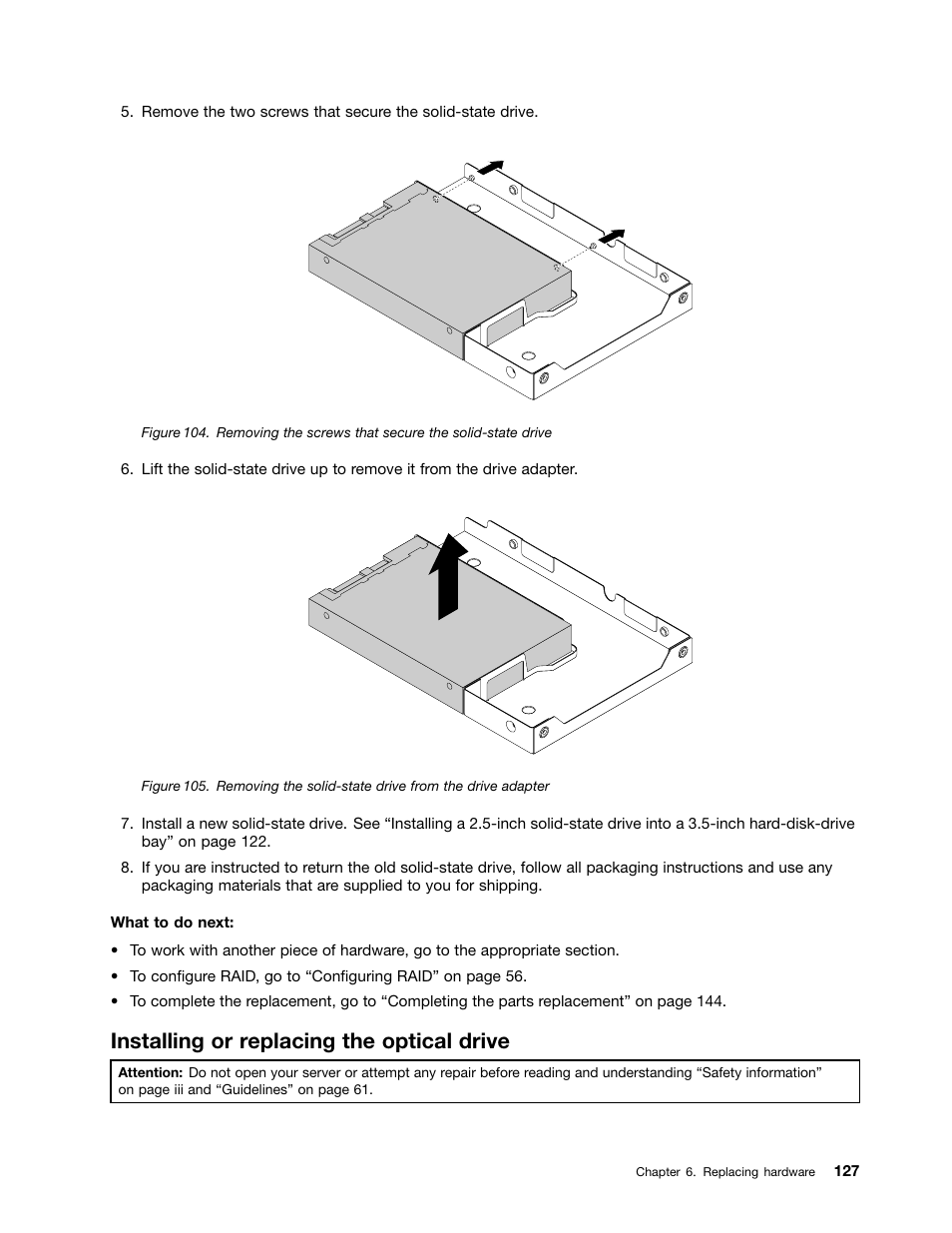 Installing or replacing the optical drive | Lenovo ThinkServer RD550 User Manual | Page 141 / 184