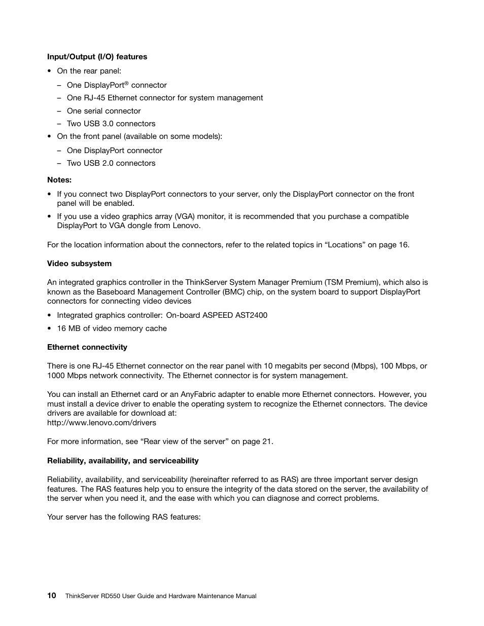 Lenovo ThinkServer RD550 User Manual | Page 24 / 184