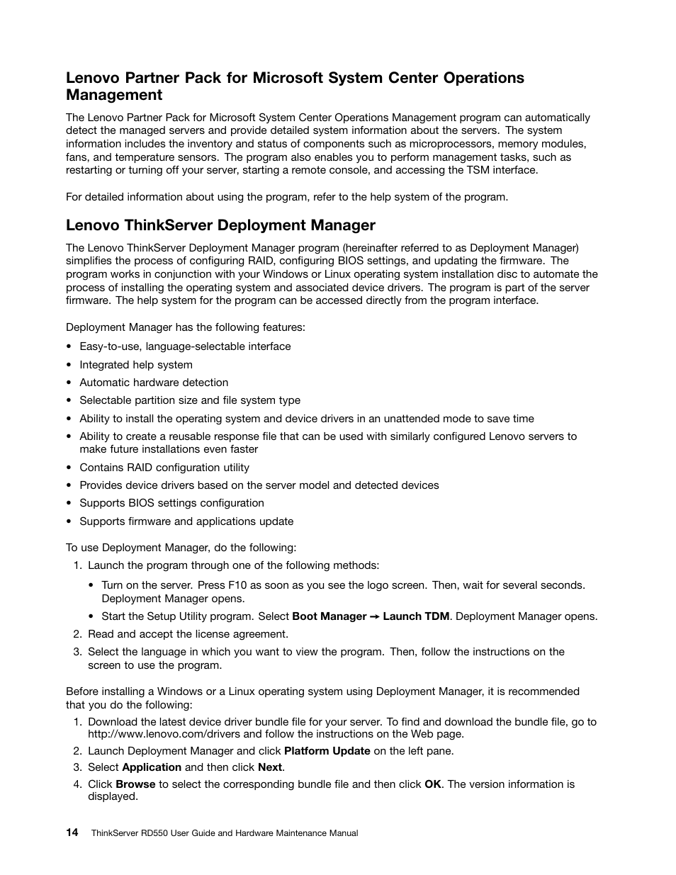 Lenovo thinkserver deployment manager, Lenovo thinkserver | Lenovo ThinkServer RD550 User Manual | Page 28 / 184