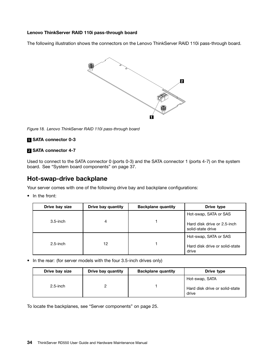 Hot-swap-drive backplane | Lenovo ThinkServer RD550 User Manual | Page 48 / 184