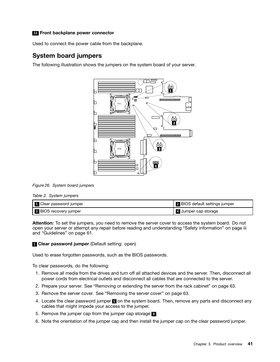 System board jumpers | Lenovo ThinkServer RD550 User Manual | Page 55 / 184