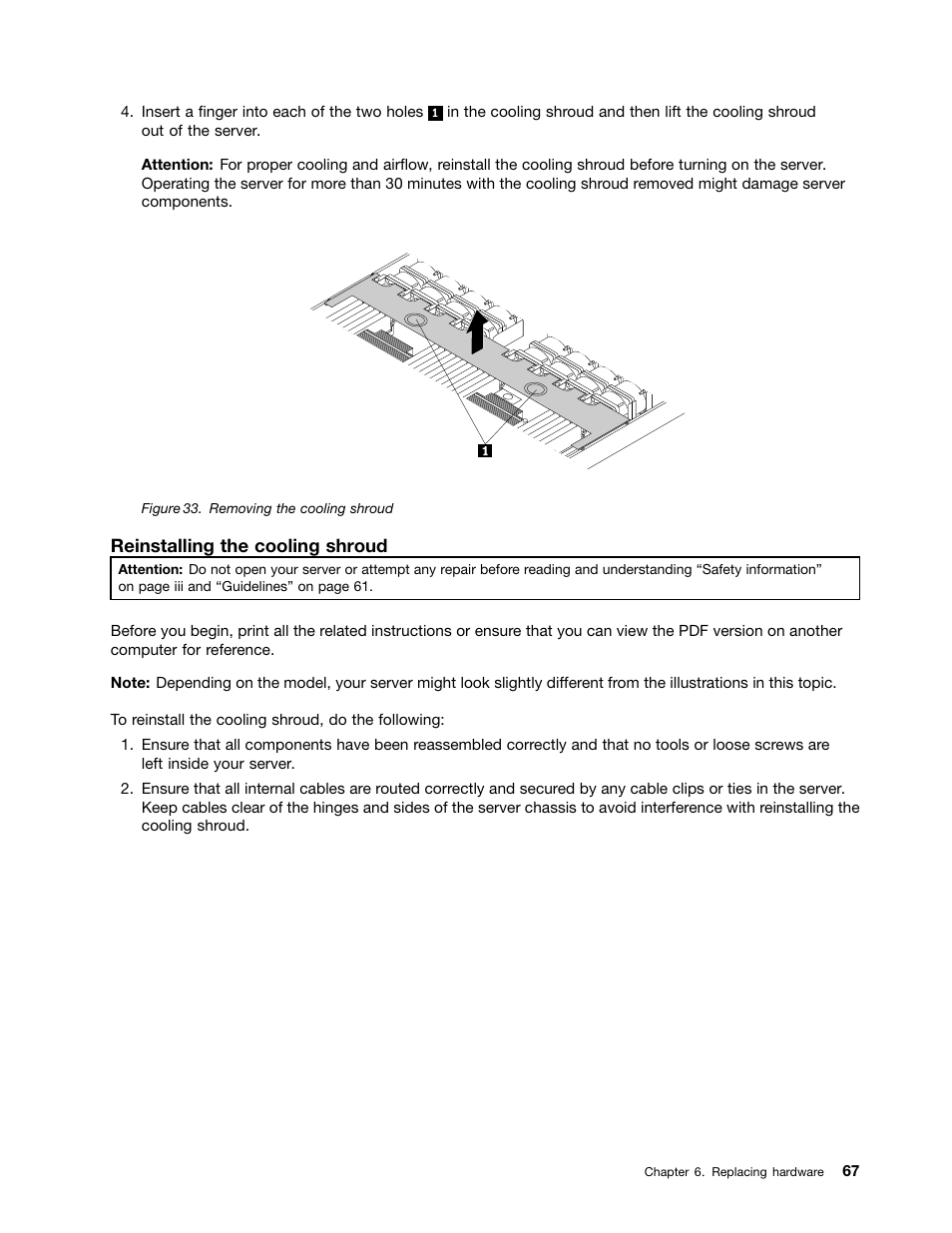 Reinstalling the cooling shroud | Lenovo ThinkServer RD550 User Manual | Page 81 / 184