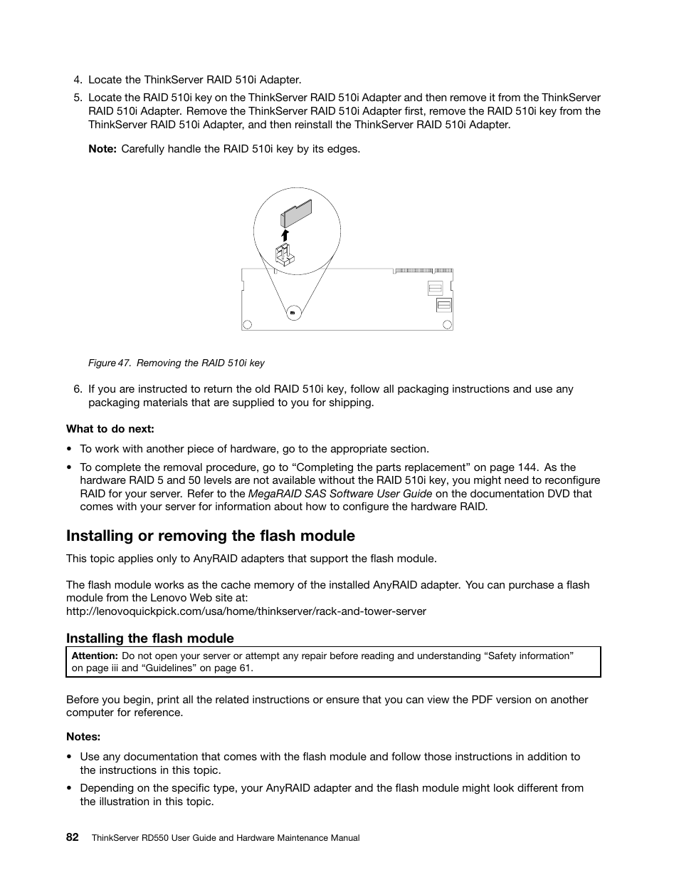 Installing or removing the flash module | Lenovo ThinkServer RD550 User Manual | Page 96 / 184