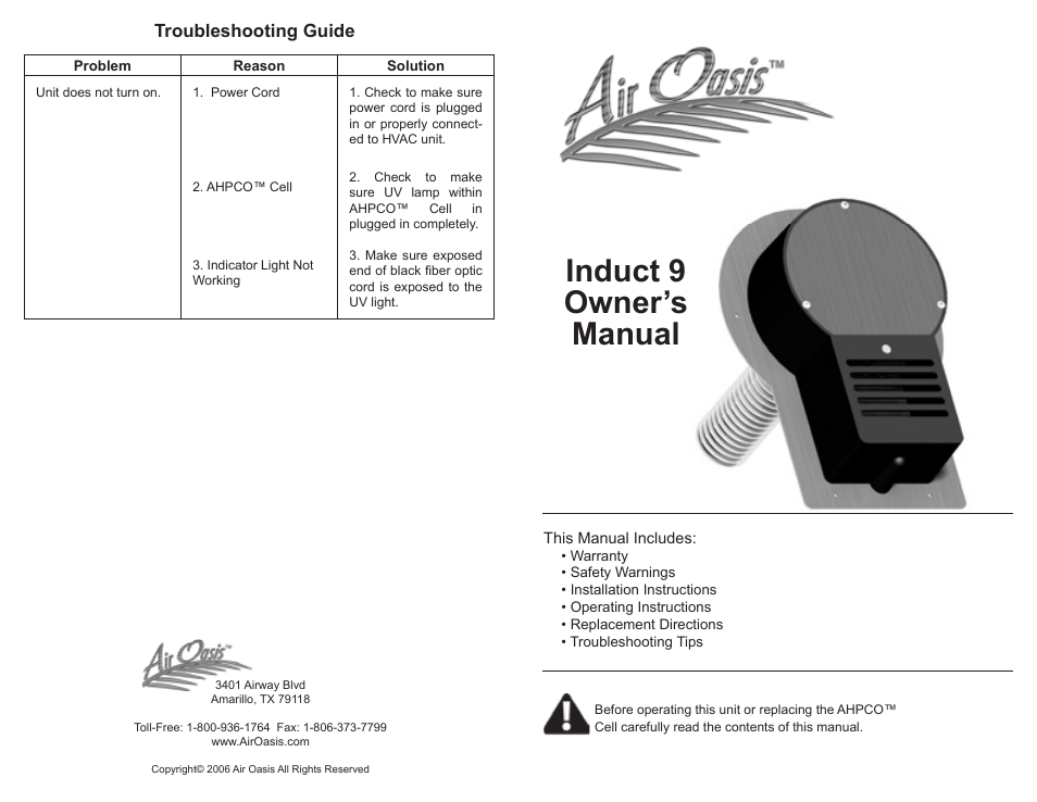 Air Oasis 9 User Manual | 6 pages