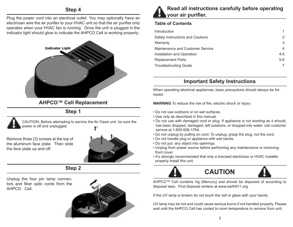 Caution | Air Oasis 9 User Manual | Page 5 / 6