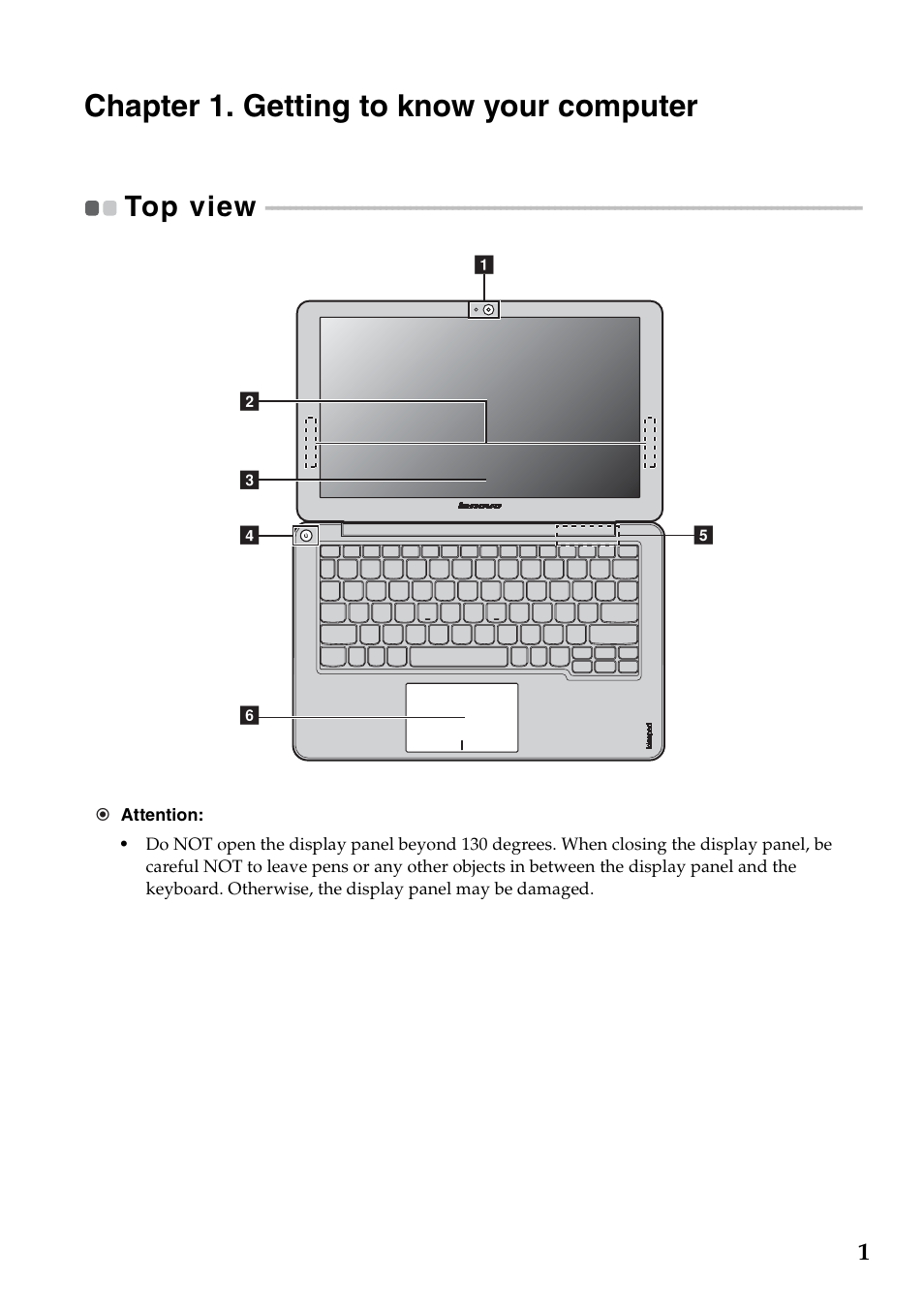Chapter 1. getting to know your computer, Top view | Lenovo IdeaPad S200 User Manual | Page 5 / 45