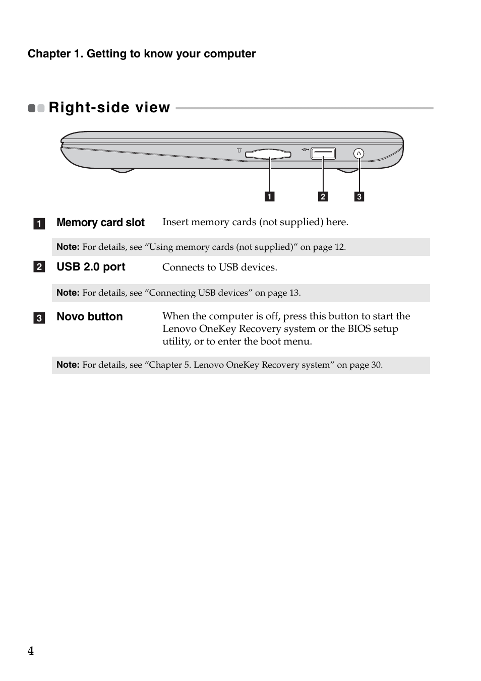 Right-side view | Lenovo IdeaPad S200 User Manual | Page 8 / 45