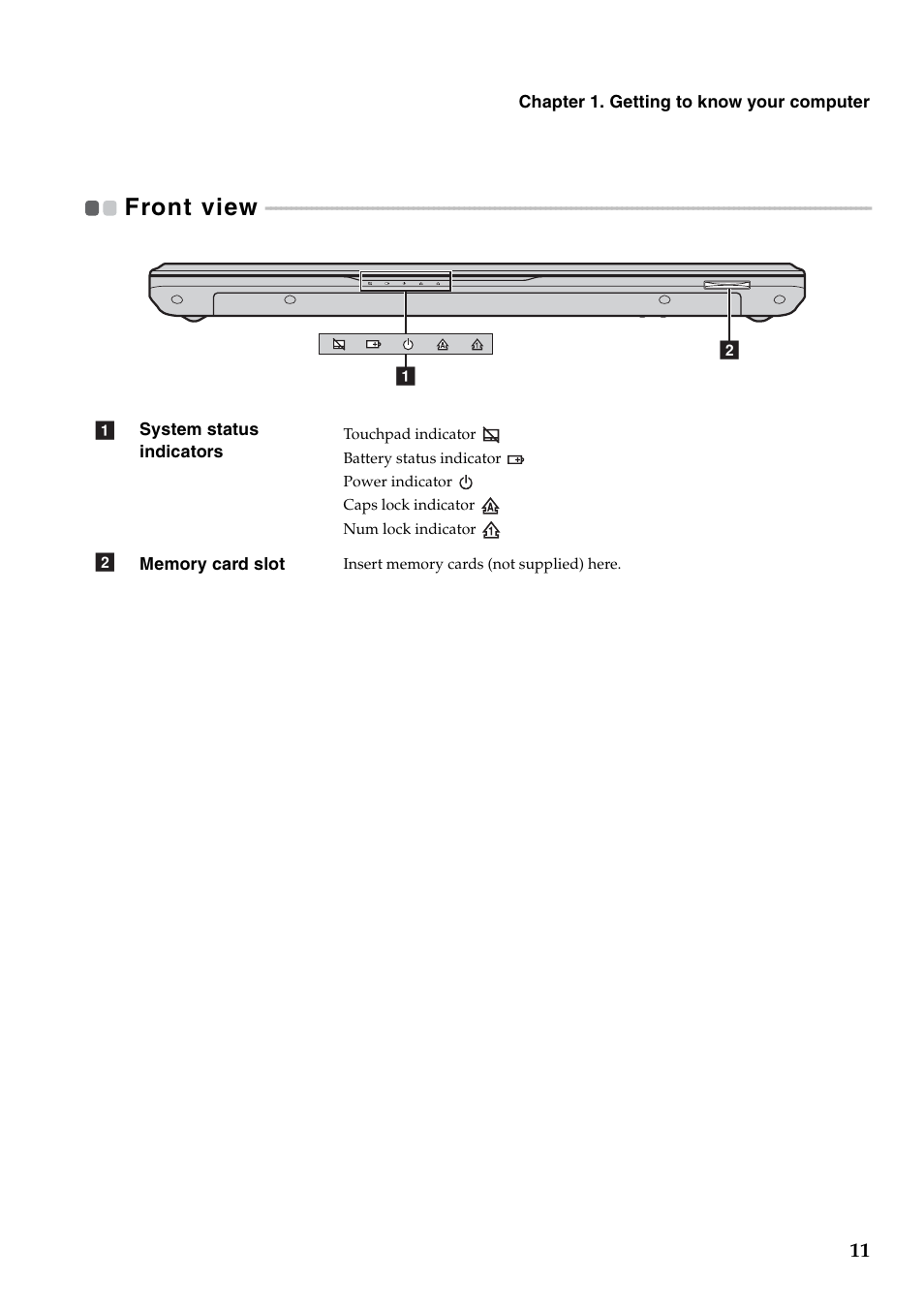 Front view | Lenovo IdeaPad Y480 User Manual | Page 15 / 42