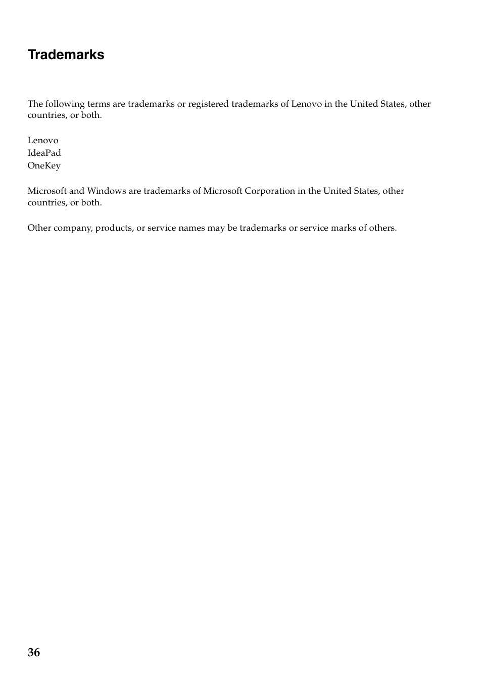 Trademarks | Lenovo IdeaPad Y480 User Manual | Page 40 / 42