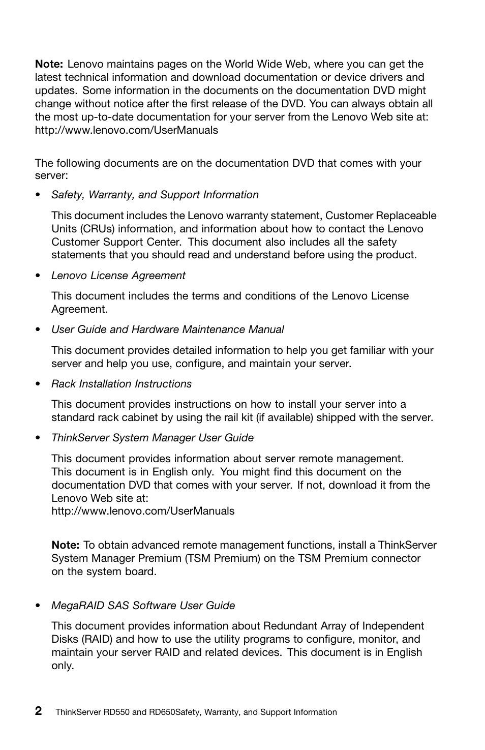 Lenovo ThinkServer RD550 User Manual | Page 18 / 50