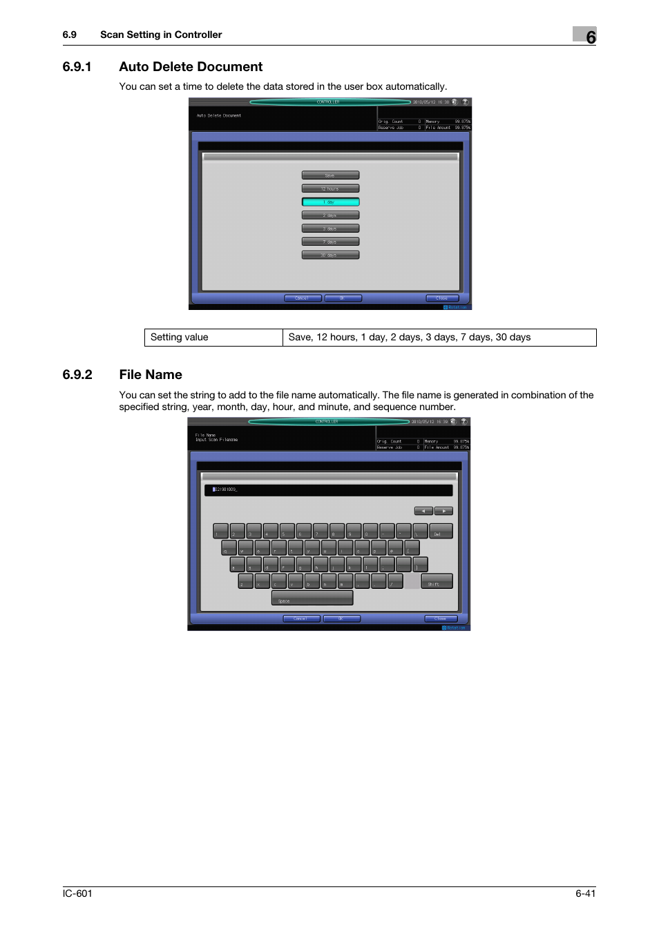 1 auto delete document, 2 file name, Auto delete document -41 | File name -41, P. 6-41 | Konica Minolta bizhub PRESS C8000e User Manual | Page 104 / 123