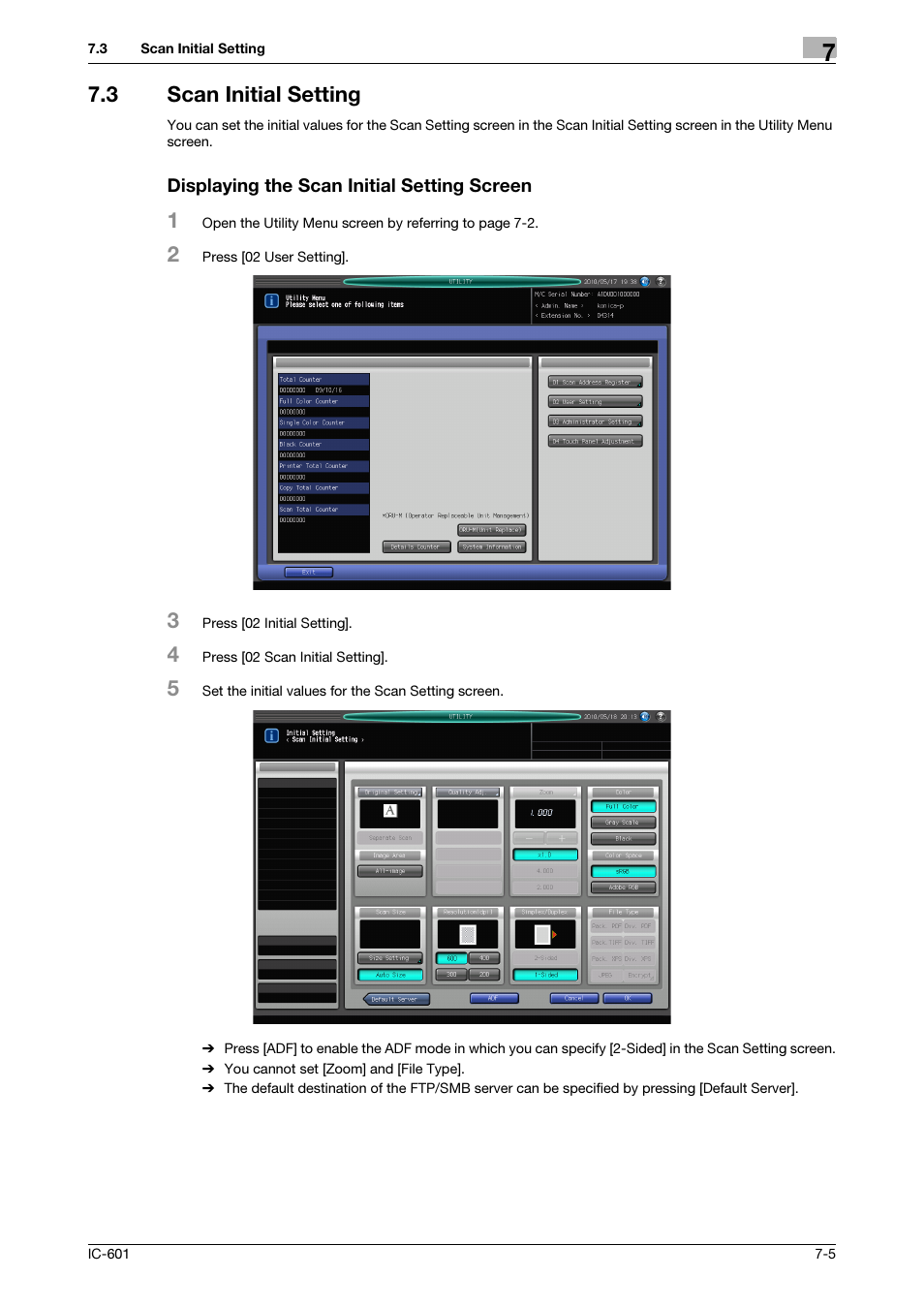 3 scan initial setting, Displaying the scan initial setting screen, Scan initial setting -5 | Konica Minolta bizhub PRESS C8000e User Manual | Page 114 / 123