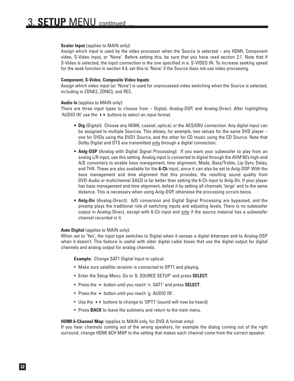 Setup menu, Continued | Anthem Audio AVM 50 User Manual | Page 40 / 96