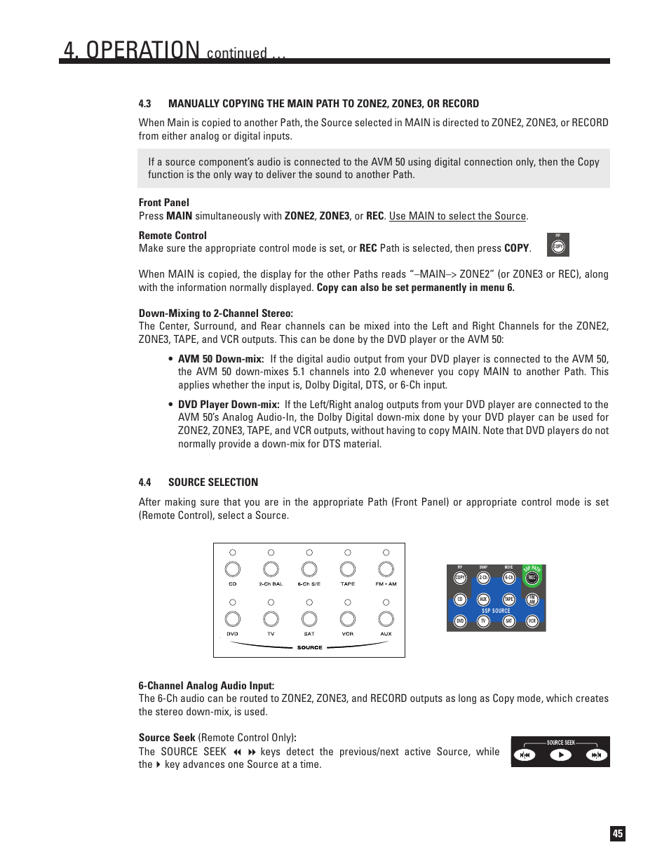 Source selection, Operation, Continued | Anthem Audio AVM 50 User Manual | Page 53 / 96