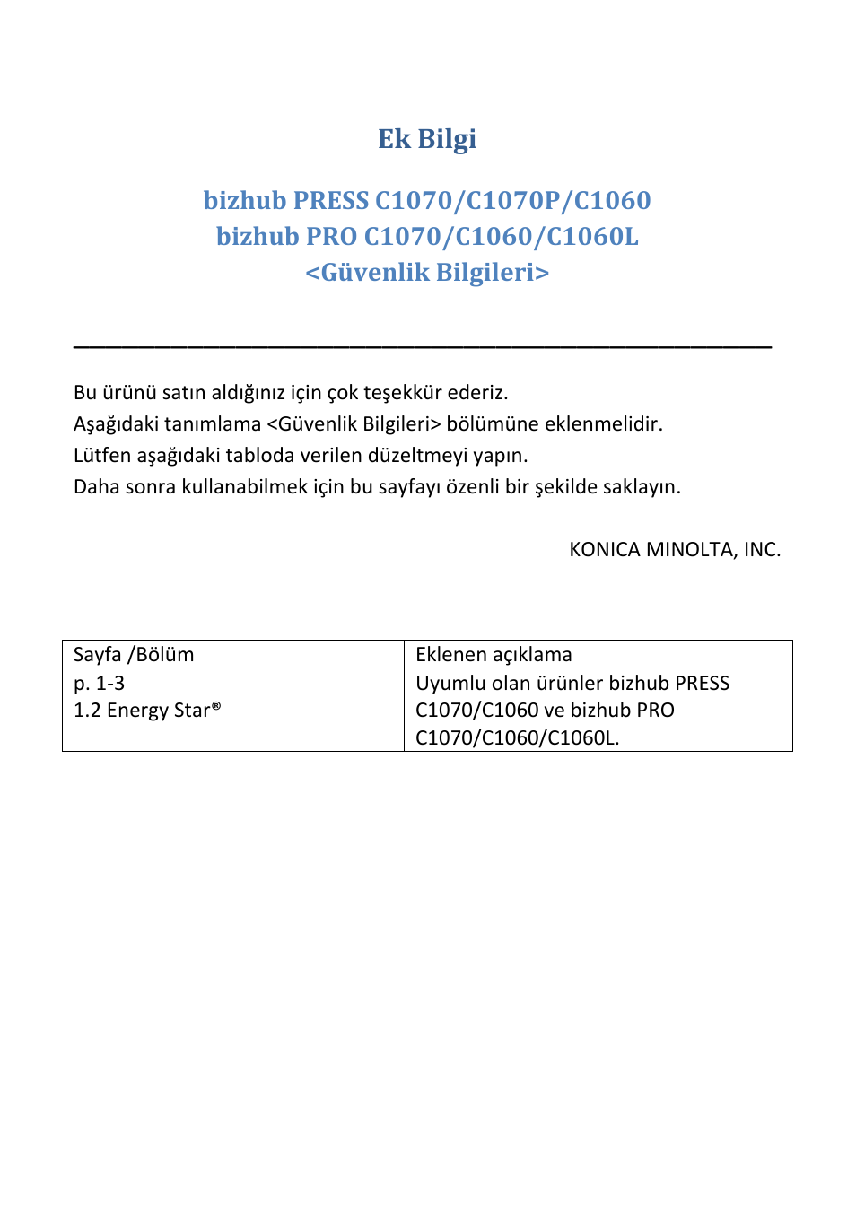 Ek bilgi | Konica Minolta bizhub PRESS C1070P User Manual | Page 13 / 20