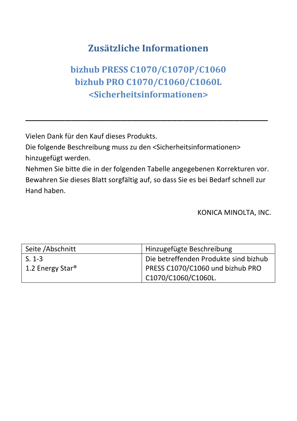 Zusätzliche informationen | Konica Minolta bizhub PRESS C1070P User Manual | Page 2 / 20