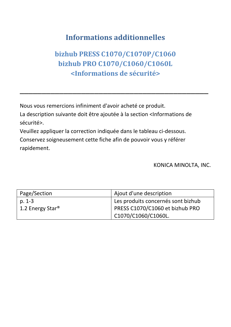 Informations additionnelles | Konica Minolta bizhub PRESS C1070P User Manual | Page 3 / 20