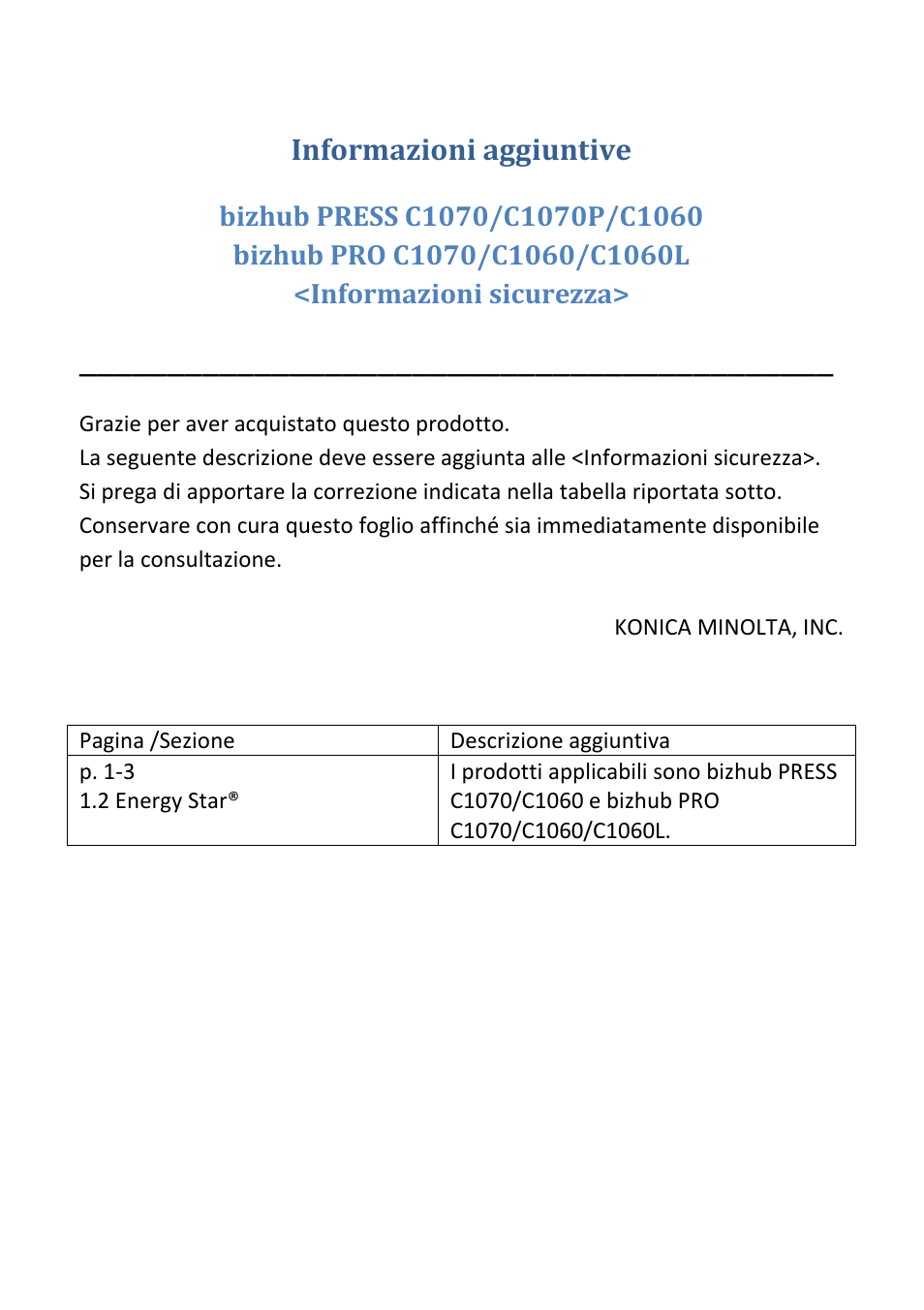 Informazioni aggiuntive | Konica Minolta bizhub PRESS C1070P User Manual | Page 5 / 20