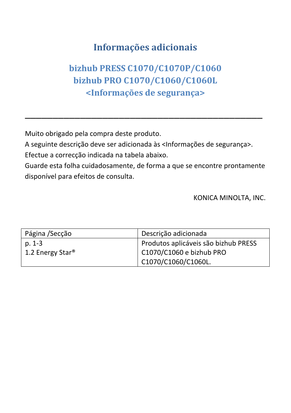 Informações adicionais | Konica Minolta bizhub PRESS C1070P User Manual | Page 6 / 20