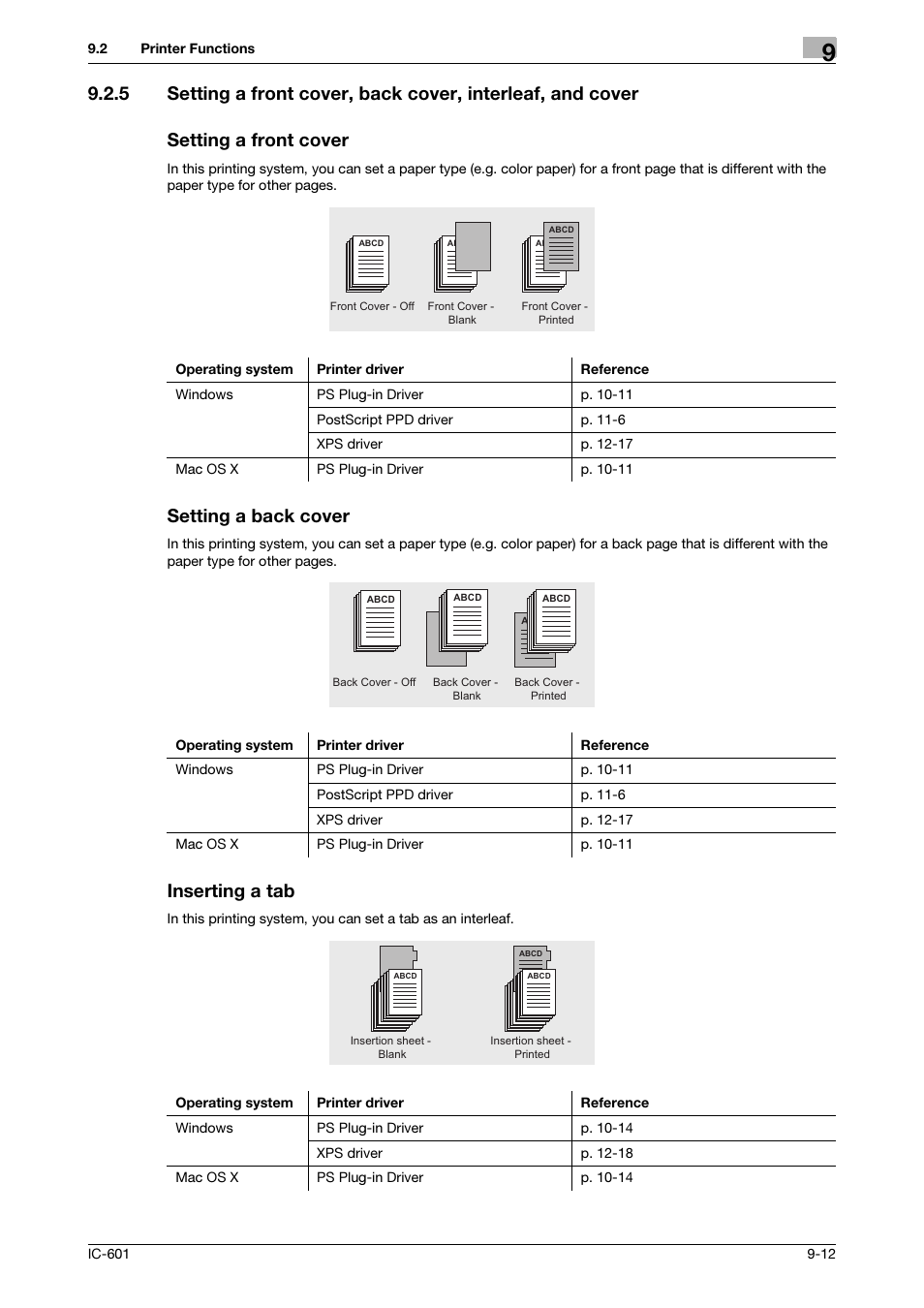 Setting a front cover, Setting a back cover, Inserting a tab | Konica Minolta bizhub PRESS C8000e User Manual | Page 102 / 255