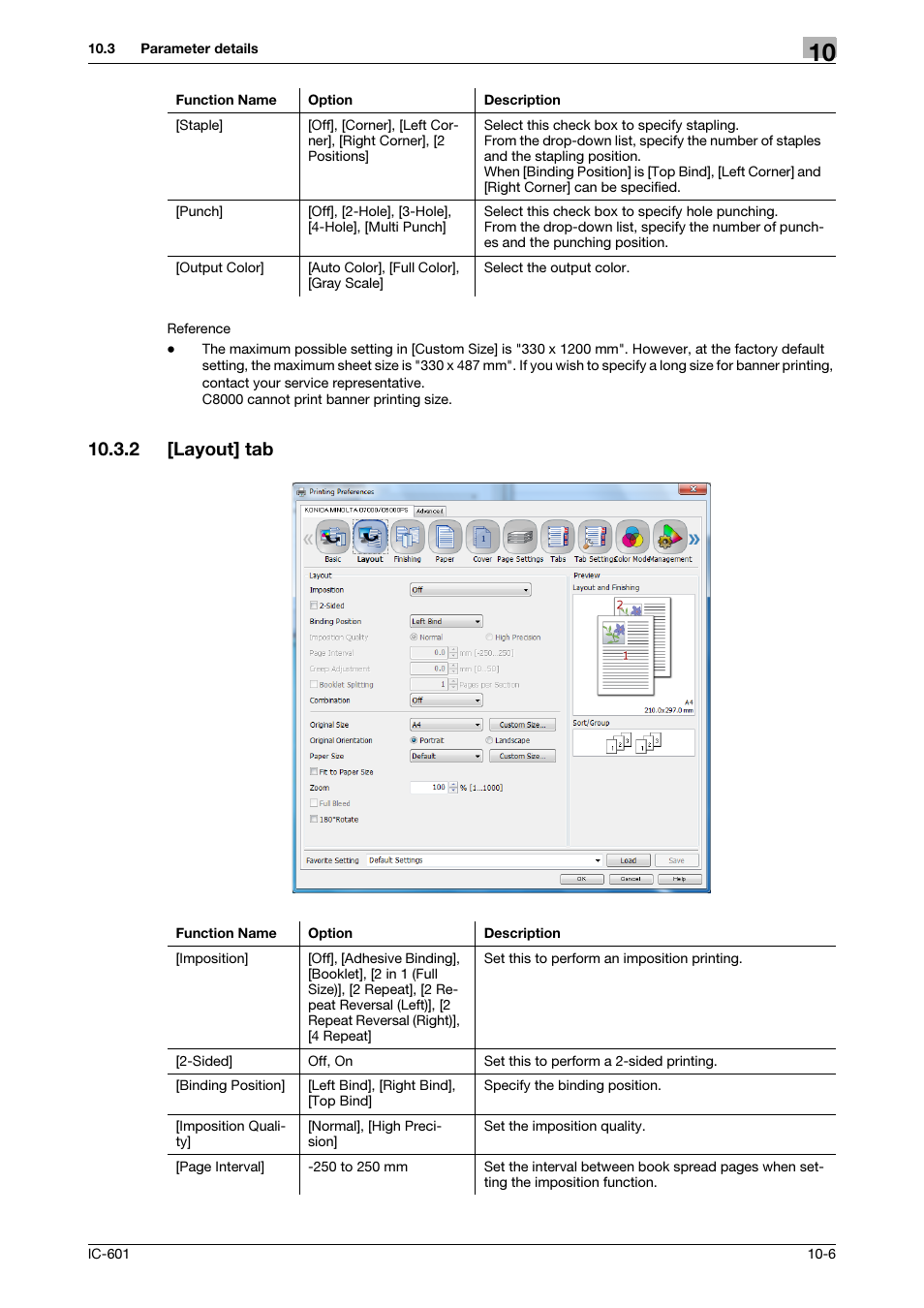 2 [layout] tab, Layout] tab -6, P. 10-6 | Konica Minolta bizhub PRESS C8000e User Manual | Page 113 / 255