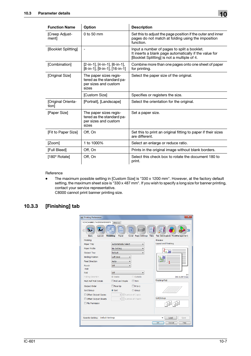 3 [finishing] tab, Finishing] tab -7, P. 10-7 | Konica Minolta bizhub PRESS C8000e User Manual | Page 114 / 255