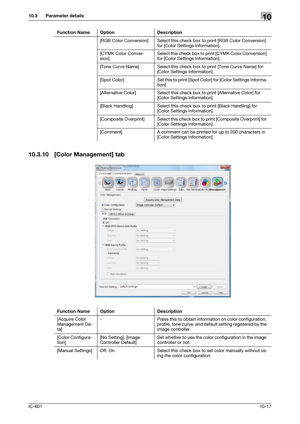 10 [color management] tab, Color management] tab -17 | Konica Minolta bizhub PRESS C8000e User Manual | Page 124 / 255