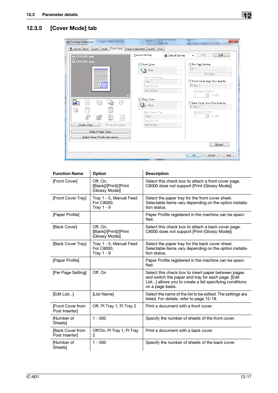 5 [cover mode] tab, Cover mode] tab -17, P. 12-17 | Konica Minolta bizhub PRESS C8000e User Manual | Page 161 / 255