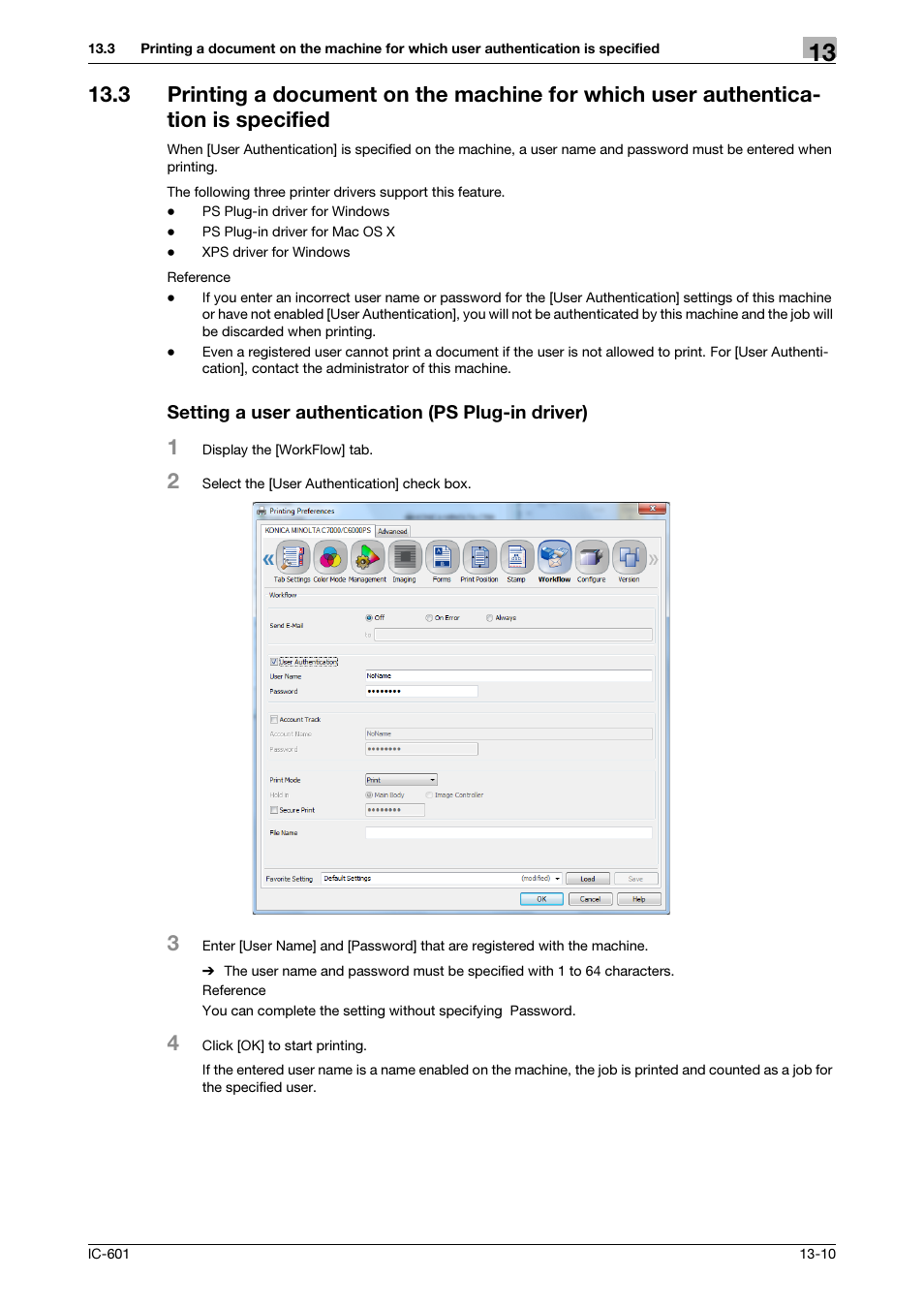 Setting a user authentication (ps plug-in driver) | Konica Minolta bizhub PRESS C8000e User Manual | Page 181 / 255
