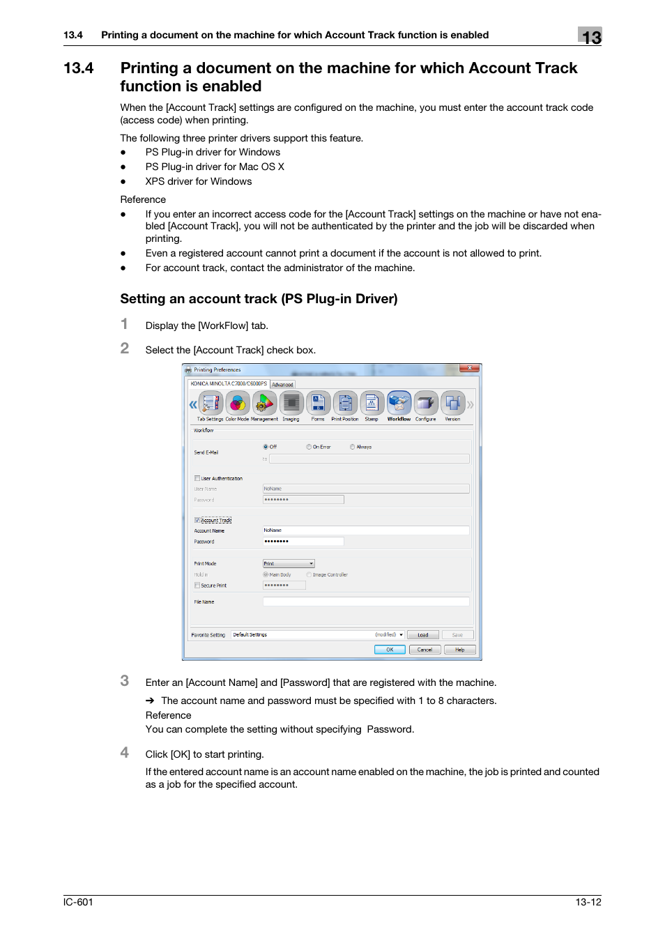 Setting an account track (ps plug-in driver) | Konica Minolta bizhub PRESS C8000e User Manual | Page 183 / 255