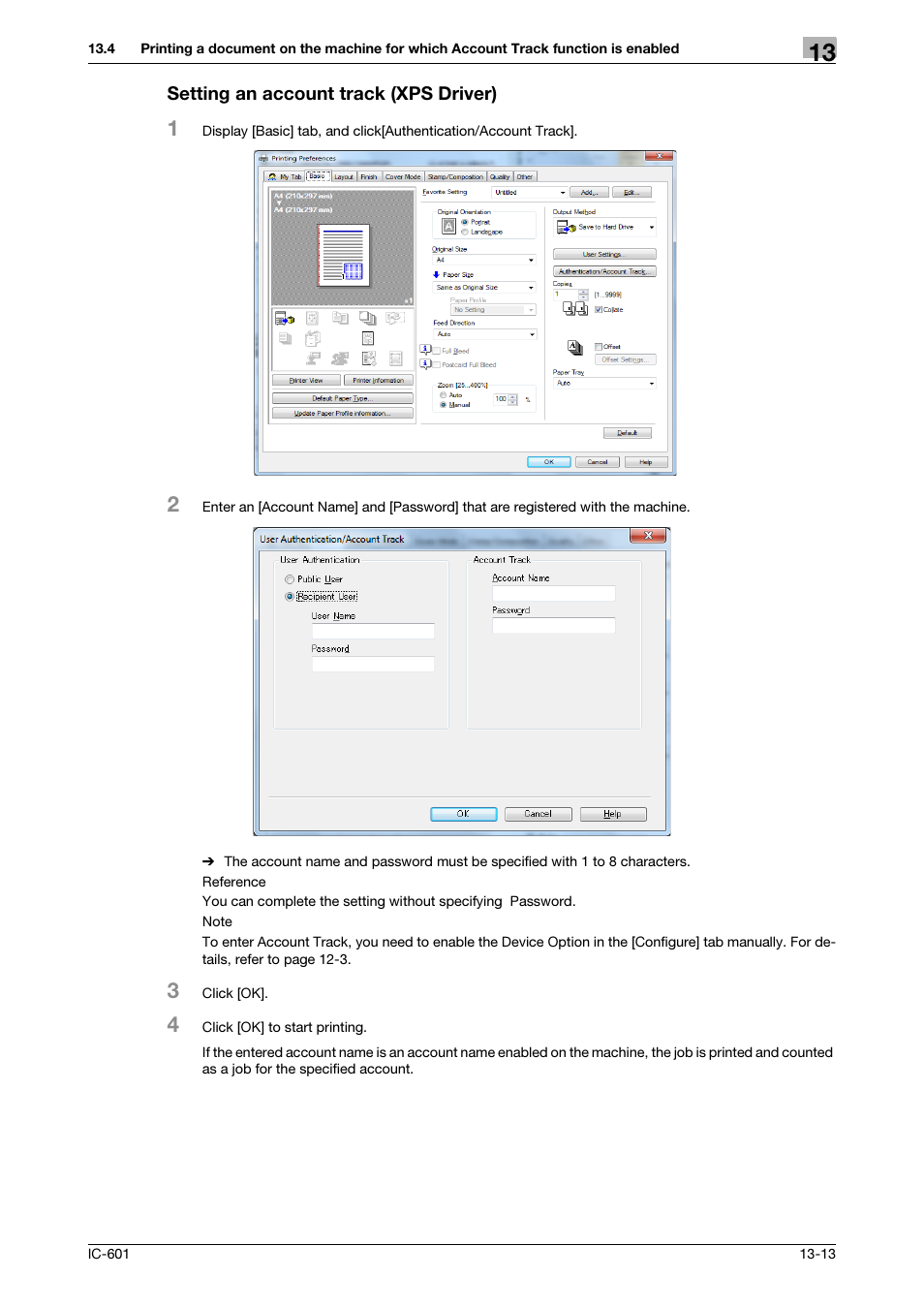 Setting an account track (xps driver) | Konica Minolta bizhub PRESS C8000e User Manual | Page 184 / 255