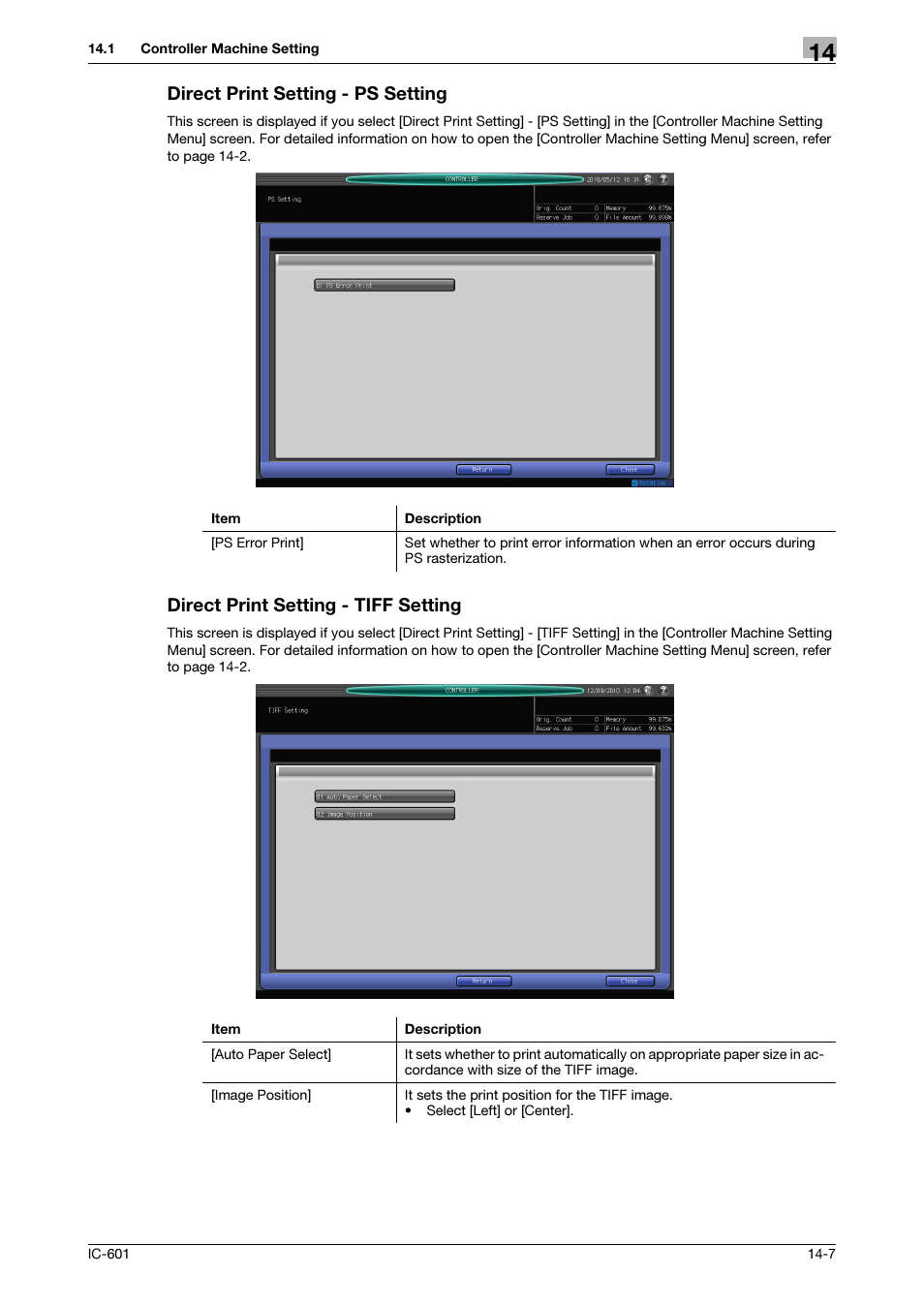 Direct print setting - ps setting, Direct print setting - tiff setting | Konica Minolta bizhub PRESS C8000e User Manual | Page 191 / 255