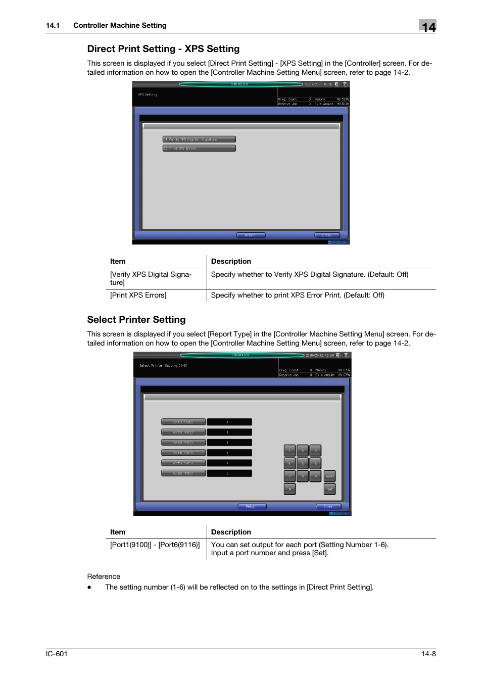 Direct print setting - xps setting, Select printer setting | Konica Minolta bizhub PRESS C8000e User Manual | Page 192 / 255