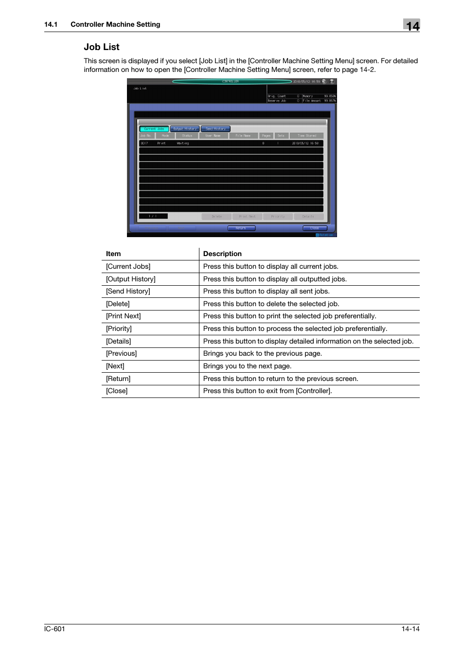 Job list | Konica Minolta bizhub PRESS C8000e User Manual | Page 198 / 255
