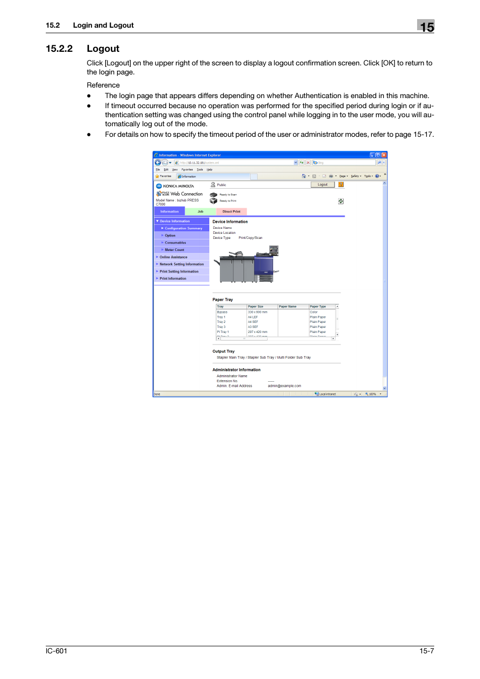2 logout, Logout -7 | Konica Minolta bizhub PRESS C8000e User Manual | Page 213 / 255