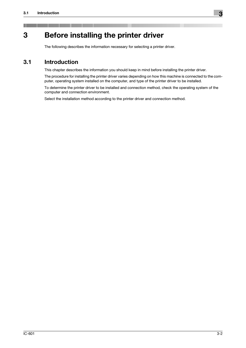 3 before installing the printer driver, 1 introduction, Before installing the printer driver | Introduction -2, 3before installing the printer driver | Konica Minolta bizhub PRESS C8000e User Manual | Page 24 / 255