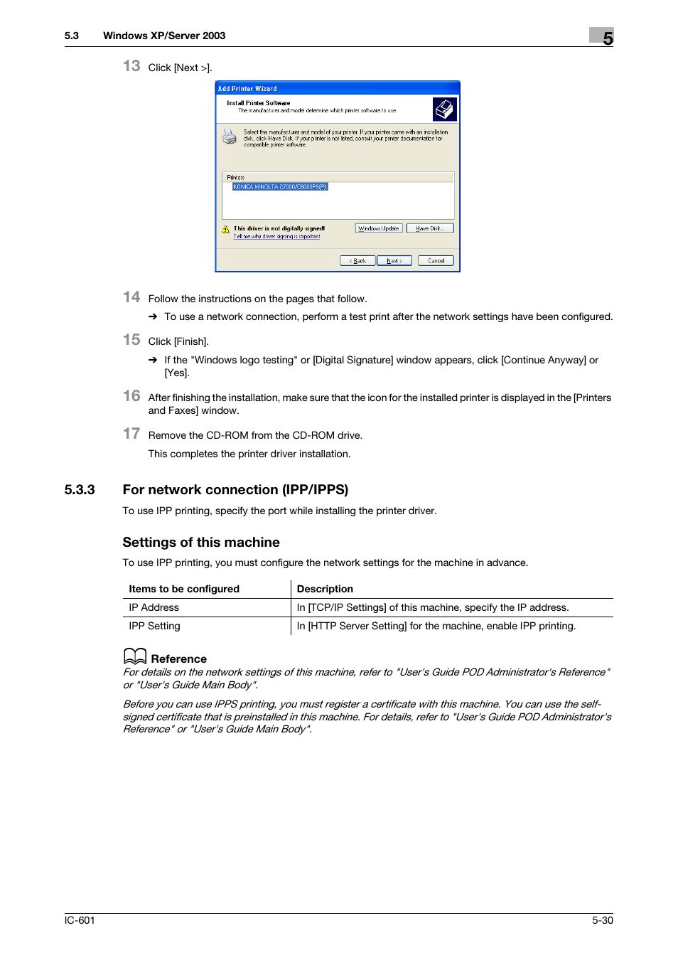 3 for network connection (ipp/ipps), Settings of this machine, For network connection (ipp/ipps) -30 | Konica Minolta bizhub PRESS C8000e User Manual | Page 70 / 255