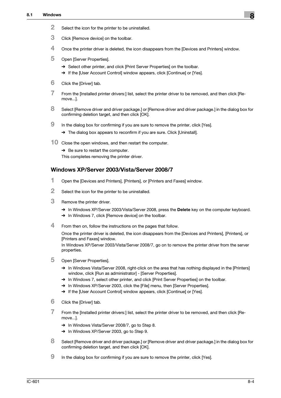 Windows xp/server 2003/vista/server 2008/7 | Konica Minolta bizhub PRESS C8000e User Manual | Page 88 / 255