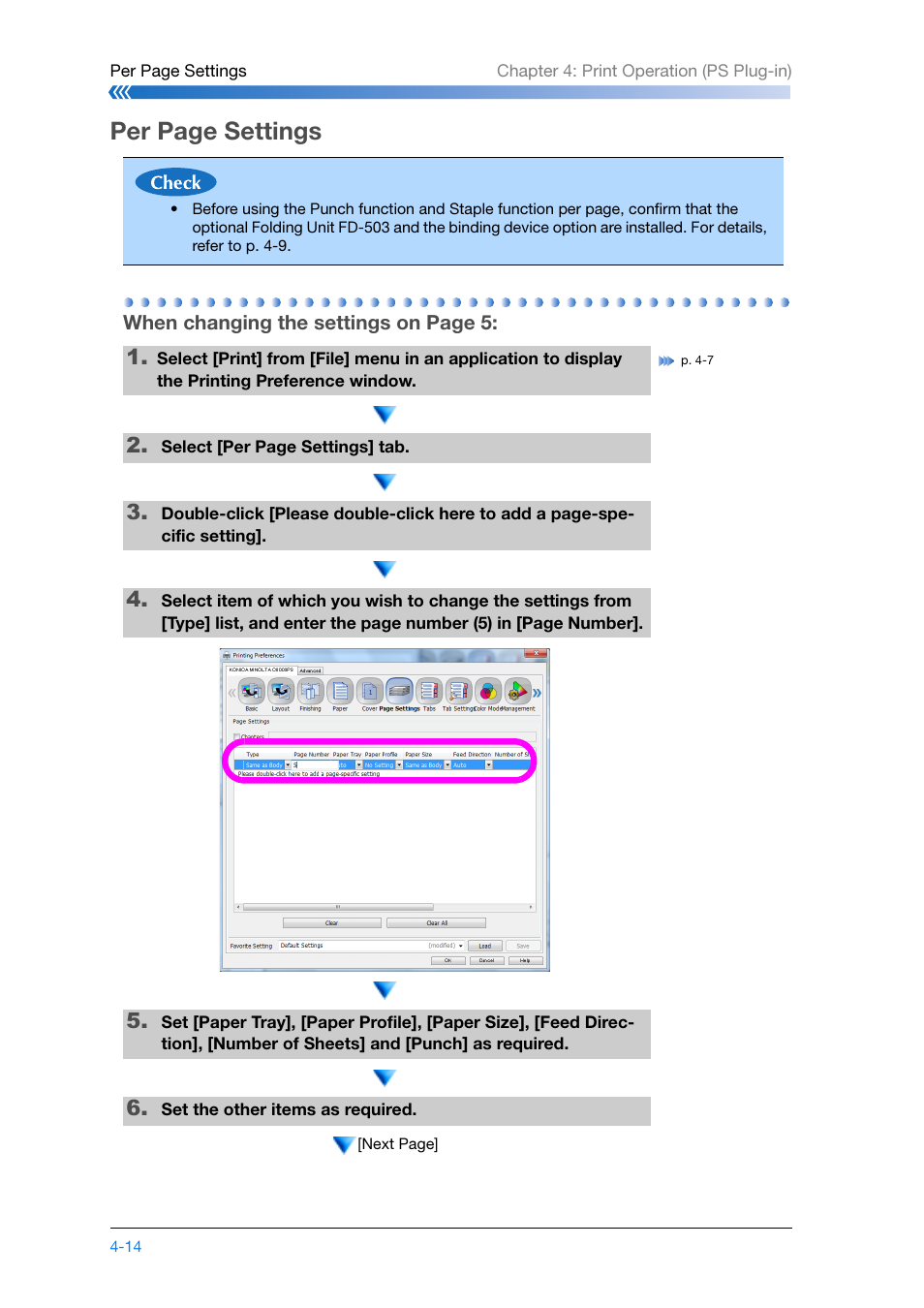 Ic-601: refer to p. 4-14, Per page settings | Konica Minolta bizhub PRESS C8000e User Manual | Page 108 / 204