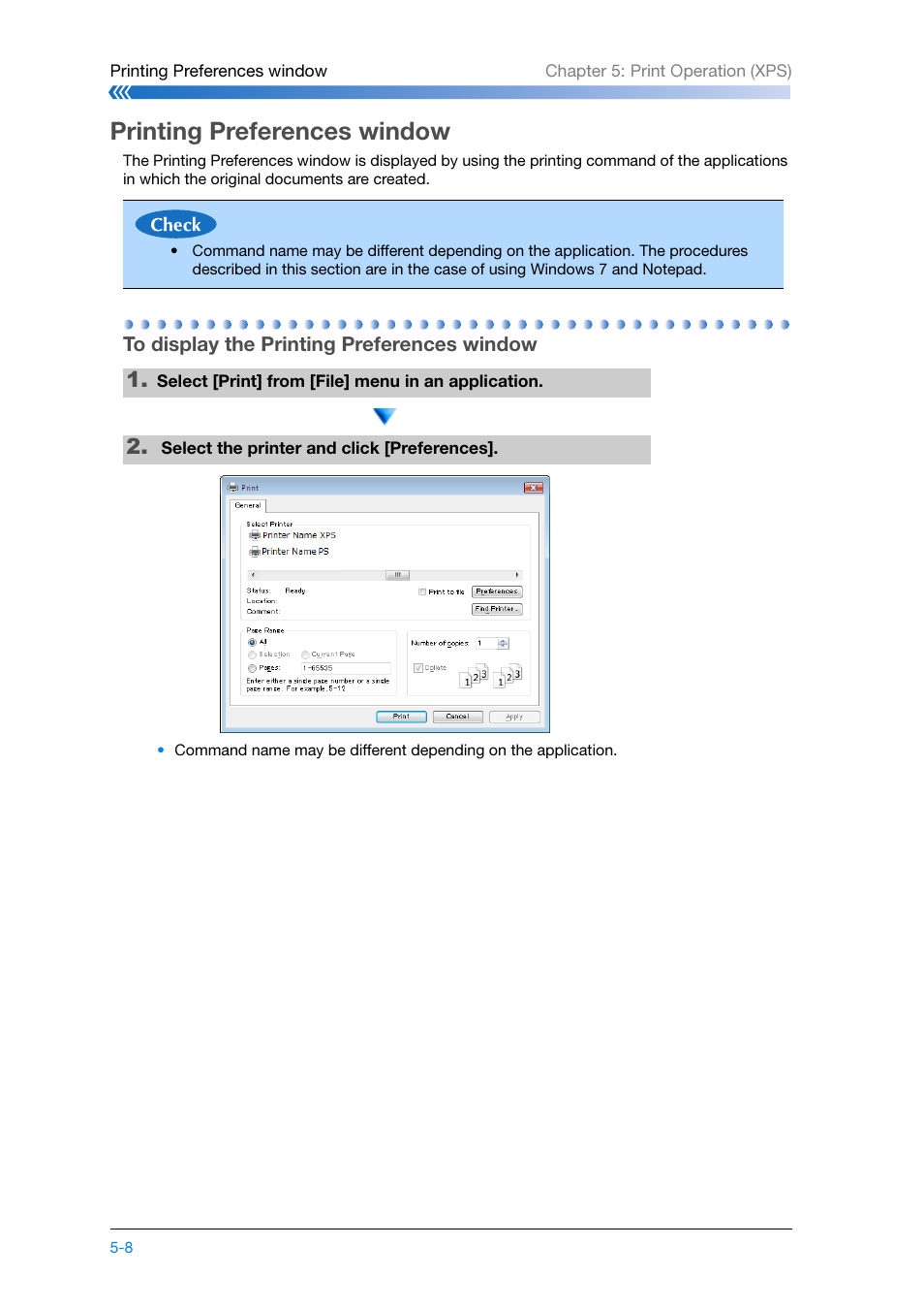 Printing preferences window, To display the printing preferences window, Printing preferences window -8 | To display the printing preferences window -8 | Konica Minolta bizhub PRESS C8000e User Manual | Page 122 / 204
