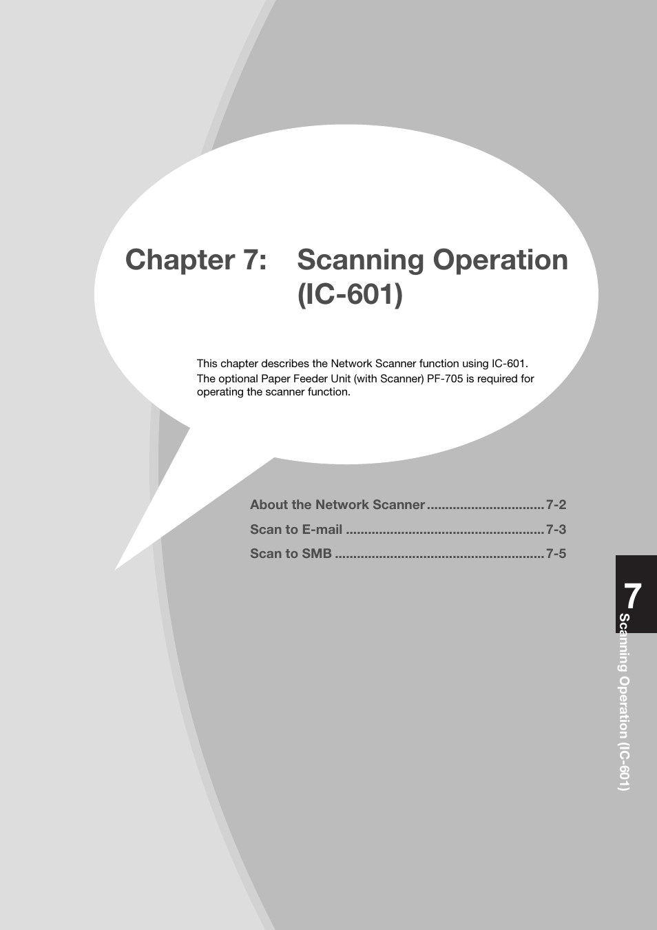 Chapter 7: scanning operation (ic-601), Chapter 7:scanning operation, Ic-601) 7-1 | Konica Minolta bizhub PRESS C8000e User Manual | Page 143 / 204